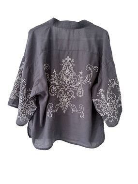 Luck Brand Embroidered Kimono – Lightweight Charcoal Gray Cover-Up, One Size